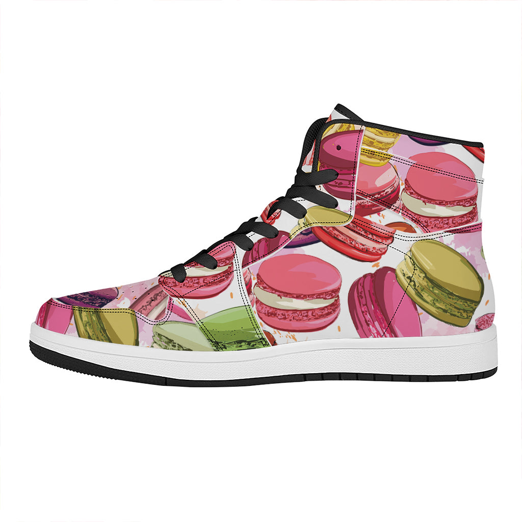 French Macaron Pattern Print High Top Leather Sneakers