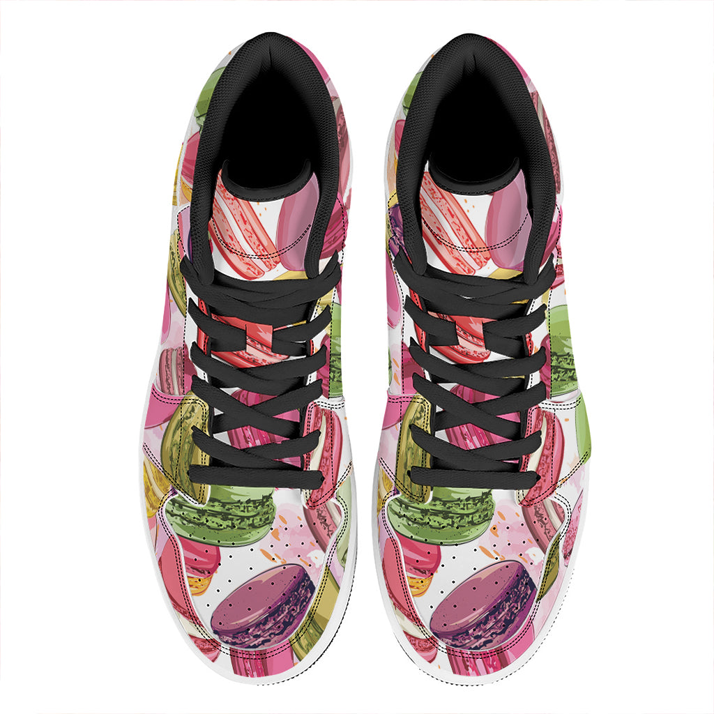 French Macaron Pattern Print High Top Leather Sneakers