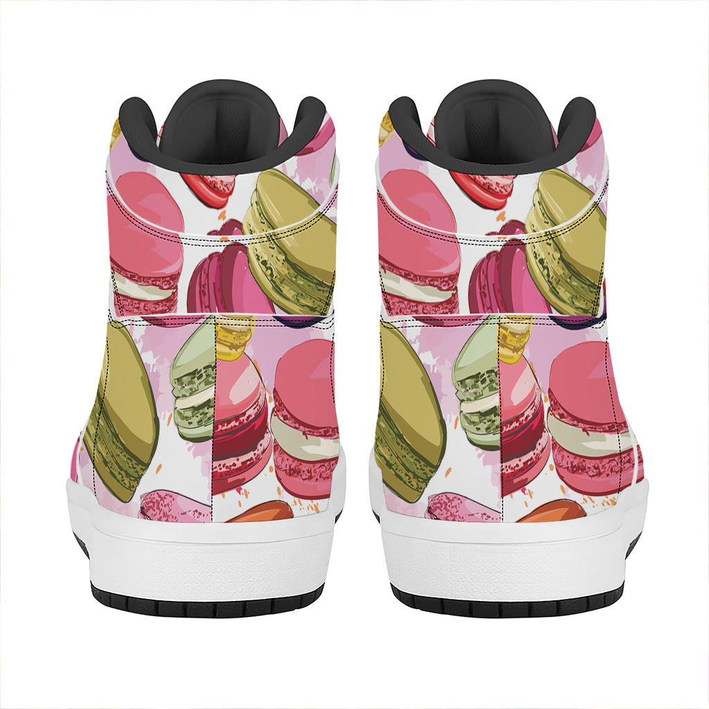 French Macaron Pattern Print High Top Leather Sneakers
