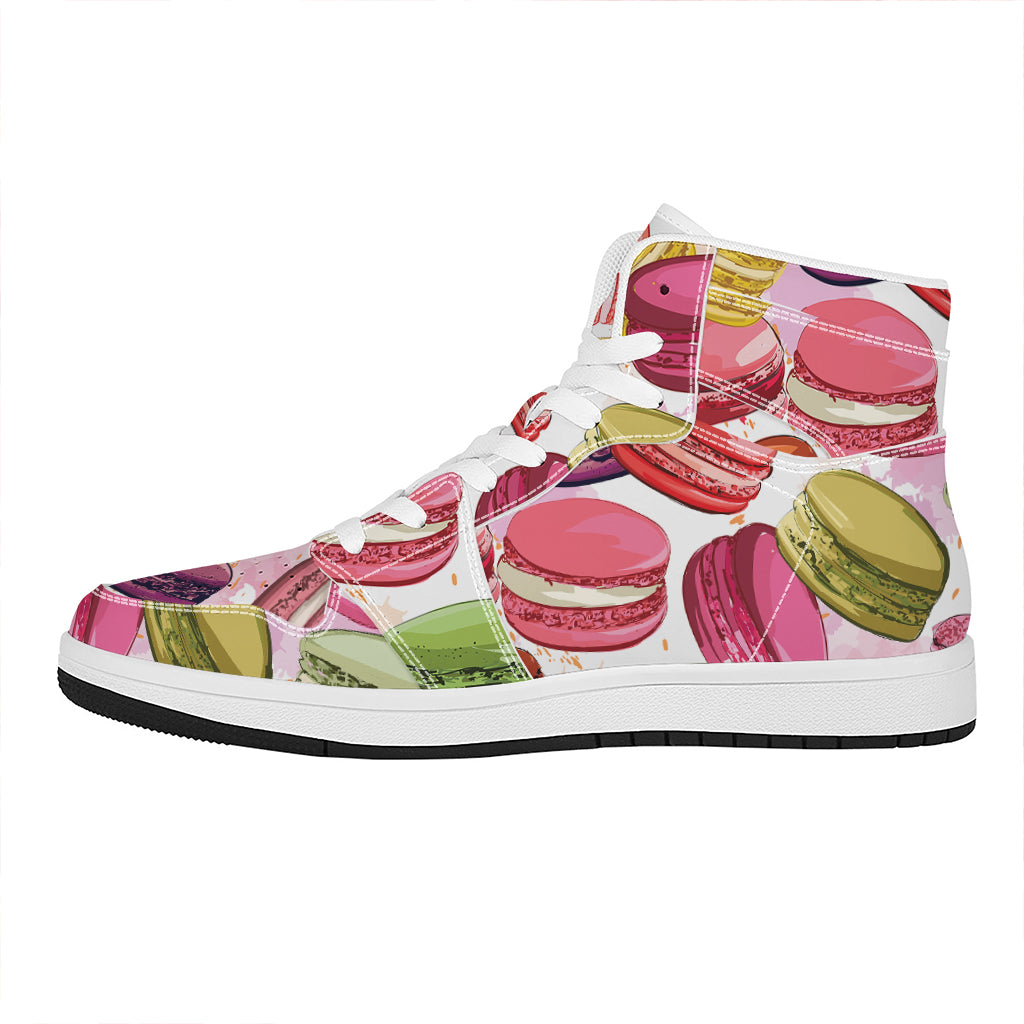 French Macaron Pattern Print High Top Leather Sneakers
