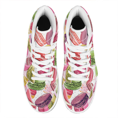 French Macaron Pattern Print High Top Leather Sneakers