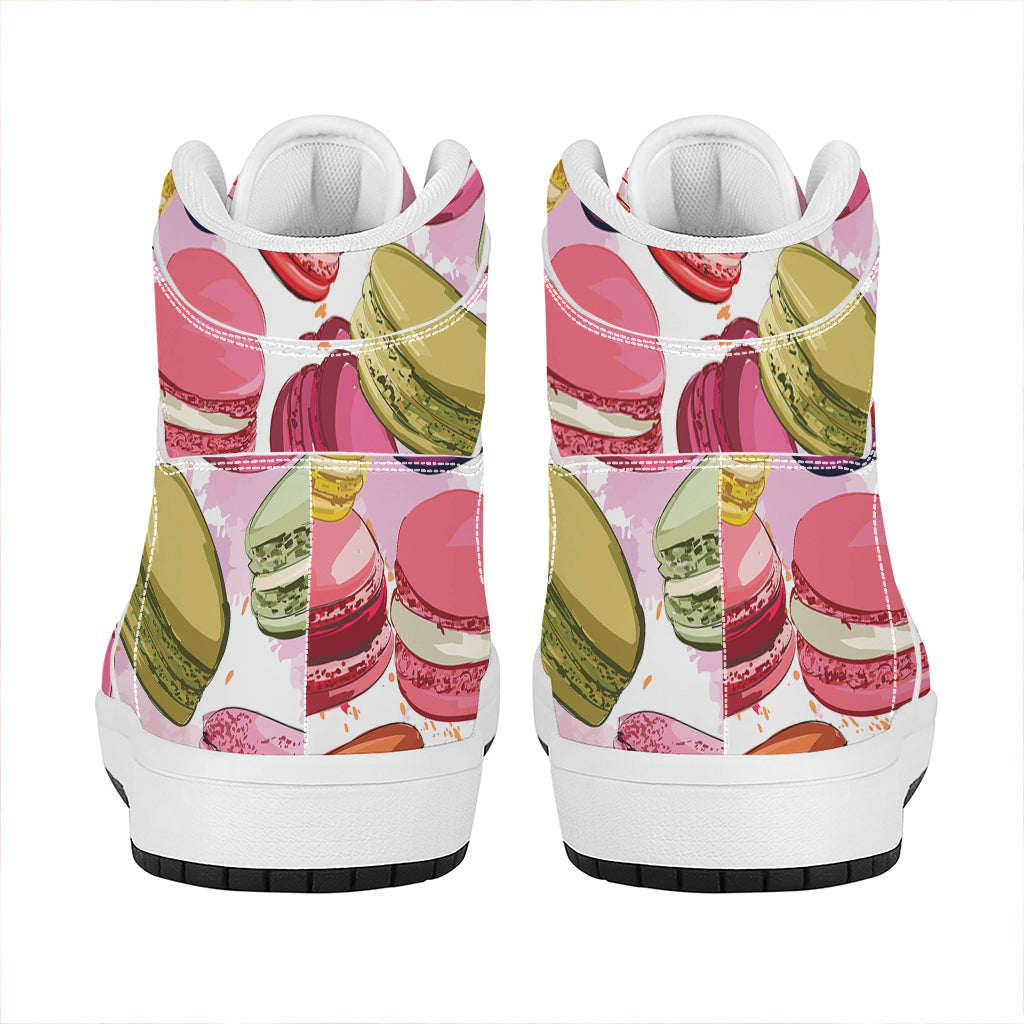 French Macaron Pattern Print High Top Leather Sneakers