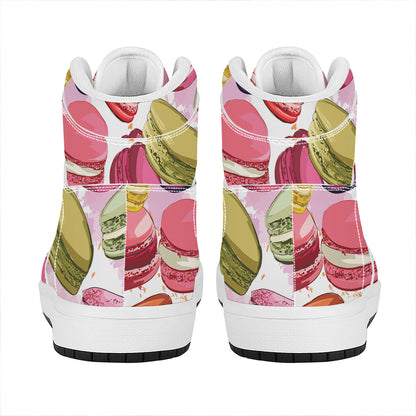 French Macaron Pattern Print High Top Leather Sneakers