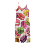 French Macaron Pattern Print Jersey Midi Cami Dress