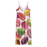 French Macaron Pattern Print Jersey Midi Cami Dress