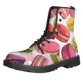 French Macaron Pattern Print Lace-Up Boots