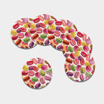 French Macaron Pattern Print Leather Coaster Set