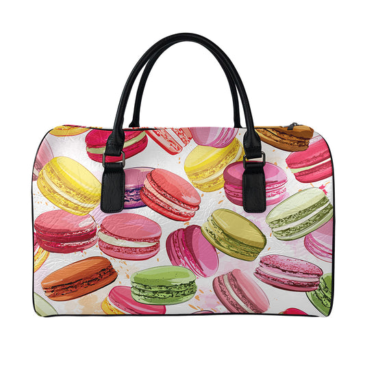 French Macaron Pattern Print Leather Duffle Bag