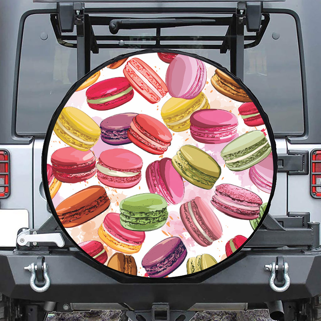 French Macaron Pattern Print Leather Spare Tire Cover