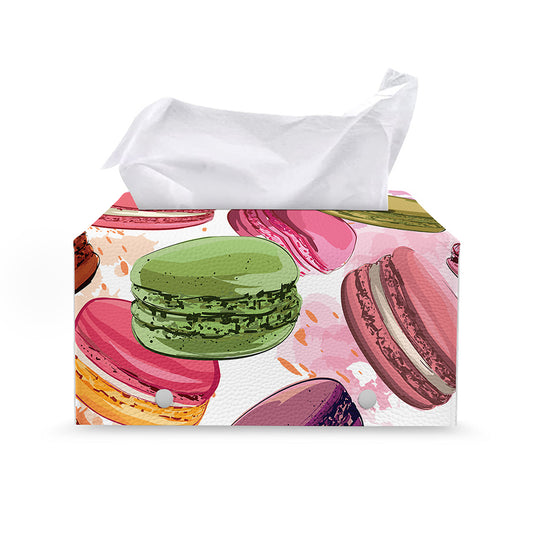 French Macaron Pattern Print Leather Tissue Box Cover