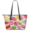 French Macaron Pattern Print Leather Tote Bag With Zipper