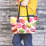 French Macaron Pattern Print Leather Tote Bag
