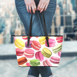 French Macaron Pattern Print Leather Tote Bag