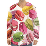 French Macaron Pattern Print Long Sleeve Baseball Jersey