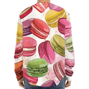 French Macaron Pattern Print Long Sleeve Baseball Jersey