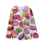 French Macaron Pattern Print Long Sleeve Short Coat
