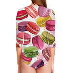 French Macaron Pattern Print Long Sleeve Swimsuit
