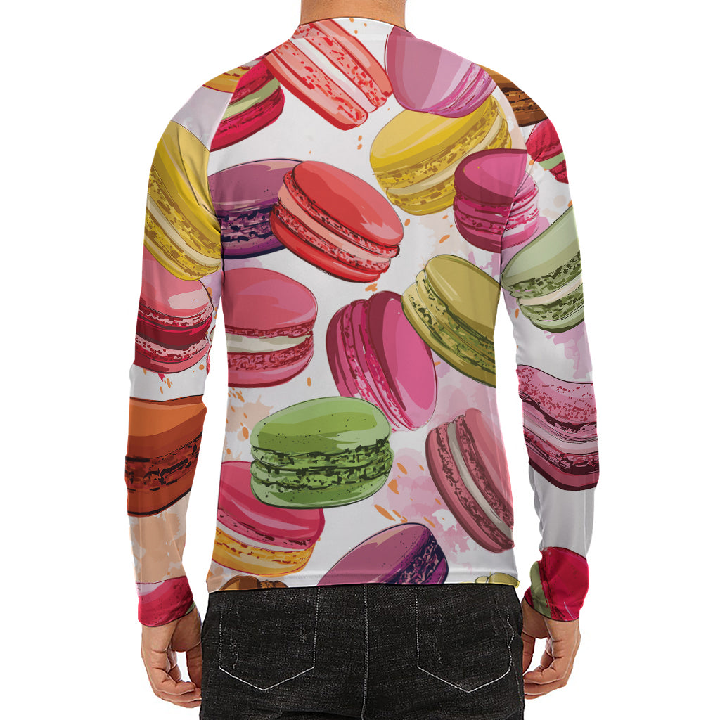 French Macaron Pattern Print Men's Long Sleeve Rash Guard
