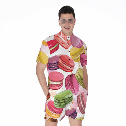 French Macaron Pattern Print Men's Rompers