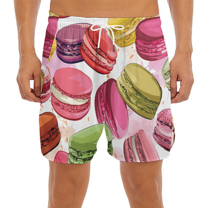 French Macaron Pattern Print Men's Split Running Shorts