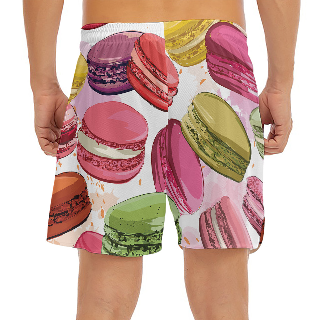 French Macaron Pattern Print Men's Split Running Shorts
