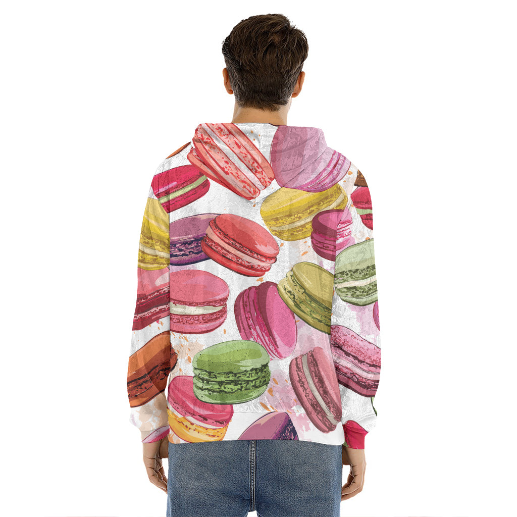 French Macaron Pattern Print Men's Velvet Pullover Hoodie