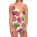 French Macaron Pattern Print One Piece Swimsuit