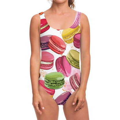 French Macaron Pattern Print One Piece Swimsuit