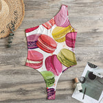 French Macaron Pattern Print One Shoulder Bodysuit