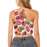 French Macaron Pattern Print One Shoulder Crop Top