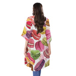 French Macaron Pattern Print Open Front Beach Cover Up