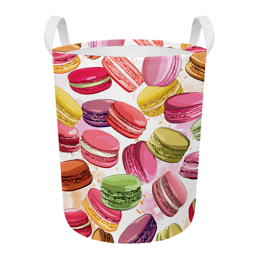 French Macaron Pattern Print Round Laundry Basket
