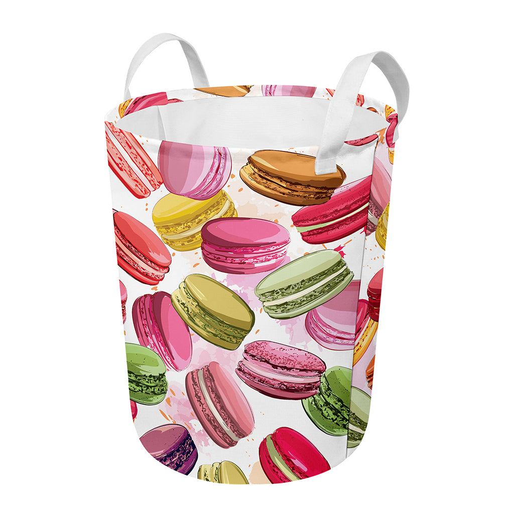 French Macaron Pattern Print Round Laundry Basket