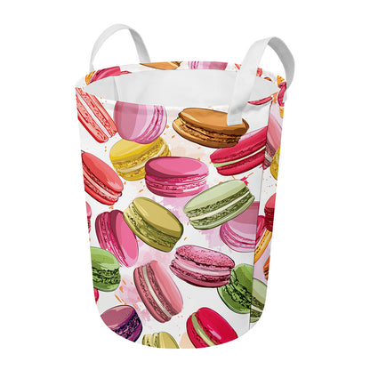 French Macaron Pattern Print Round Laundry Basket
