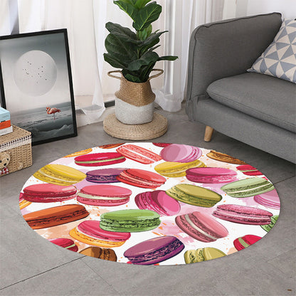 French Macaron Pattern Print Round Rug
