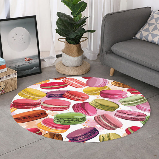 French Macaron Pattern Print Round Rug