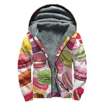 French Macaron Pattern Print Sherpa Lined Zip Up Hoodie