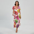 French Macaron Pattern Print Short Sleeve Maxi Dress