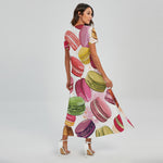 French Macaron Pattern Print Short Sleeve Maxi Dress