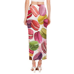 French Macaron Pattern Print Side Slit Maxi Skirt