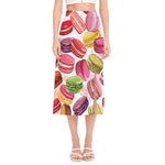 French Macaron Pattern Print Side Slit Midi Skirt