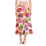 French Macaron Pattern Print Side Slit Midi Skirt