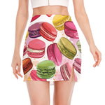 French Macaron Pattern Print Side Slit Mini Skirt