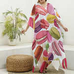 French Macaron Pattern Print Silk V-Neck Kaftan Dress