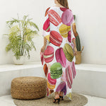 French Macaron Pattern Print Silk V-Neck Kaftan Dress