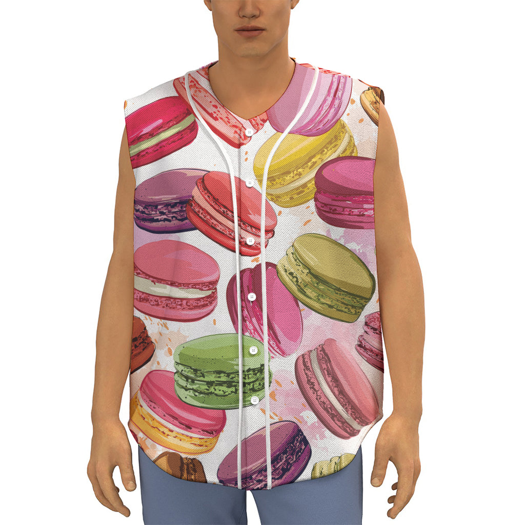French Macaron Pattern Print Sleeveless Baseball Jersey