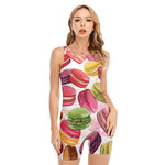 French Macaron Pattern Print Sleeveless One Piece Swimsuit