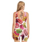 French Macaron Pattern Print Sleeveless One Piece Swimsuit