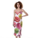 French Macaron Pattern Print Slim Fit Midi Cami Dress