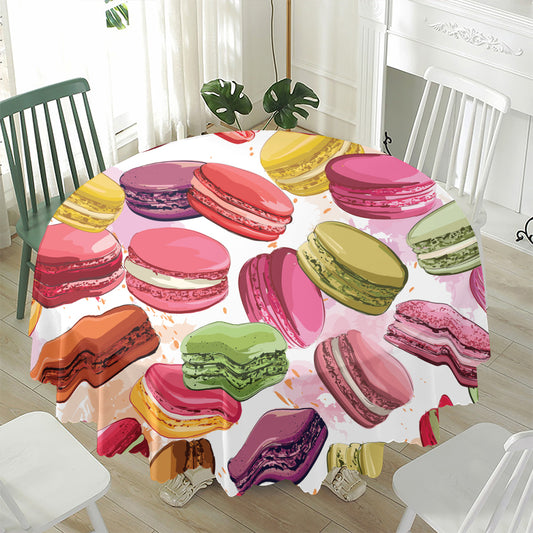 French Macaron Pattern Print Waterproof Round Tablecloth
